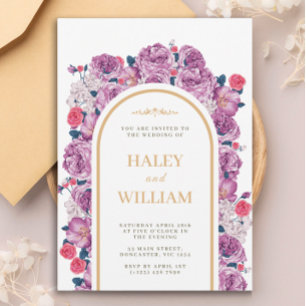 Elegant Chic Dusty purple & Gold Floral Wedding Invitation