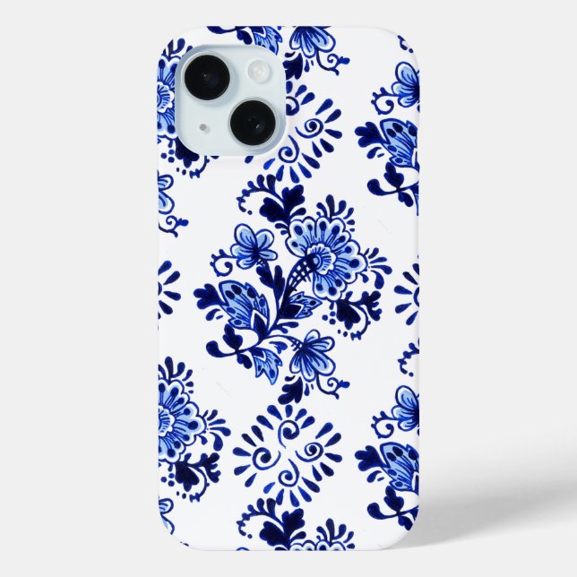 Elegant Chic Dutch Delft Blue Floral Art Pattern Case-Mate iPhone Case (Back)