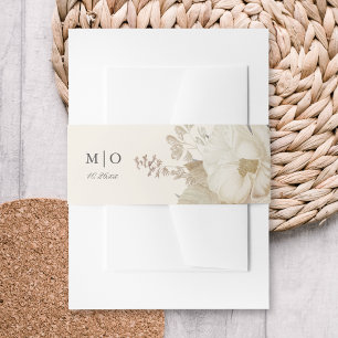 Elegant Chic Ecru Boho Floral Wedding  Invitation Belly Band