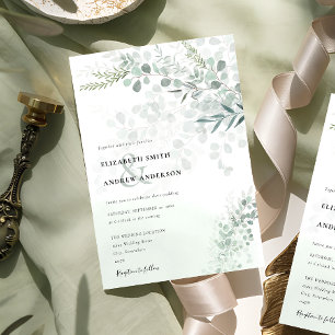 Elegant Chic Eucalyptus Botanical Sage Wedding  Invitation