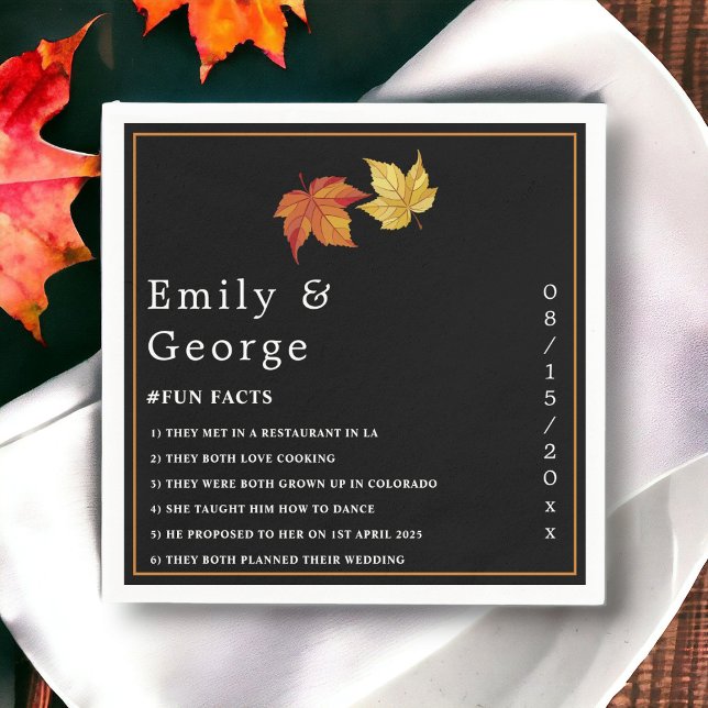 Elegant Chic Fall Leaves Rustic Autumn Wedding Napkin (Creator Uploaded)