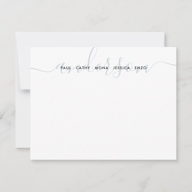 Elegant Chic Family Last Name Light Grey Script Card (Front)