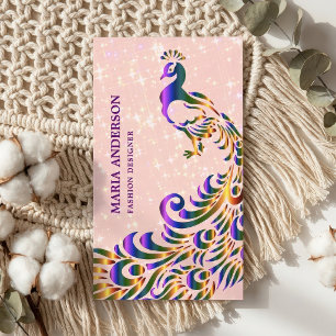 Elegant Chic Faux Glitter Pink Purple Peacock Business Card