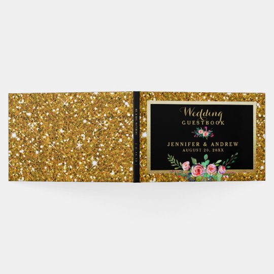Elegant Chic Faux Gold Glitter Floral Wedding Guest Book