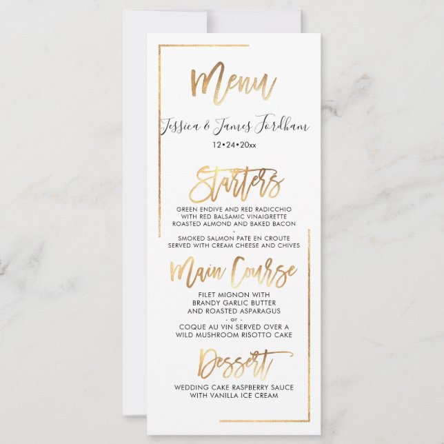 Elegant+Chic Faux Gold Menu Invitation (Front)
