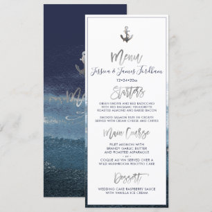 Elegant+Chic Faux Silver Anchor Menu Invitation