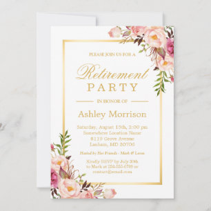 Elegant Chic Floral Gold Frame Retirement Party Invitation