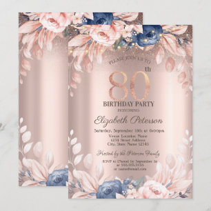 Elegant Chic Floral,String Lights 80th Birthday   Invitation
