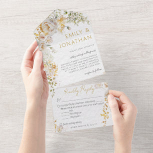 Elegant Chic Floral Wedding All In One Invitation