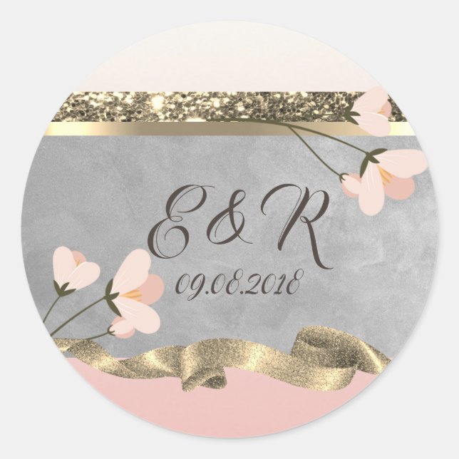 Elegant Chic  Floral Wedding Classic Round Sticker (Front)