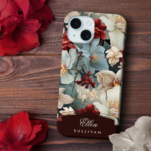 Elegant Chic Floral with Custom Name/Monogram iPhone 15 Case