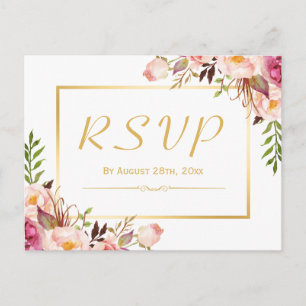 Elegant Chic Floral with Meal Options Wedding RSVP Invitation Postcard