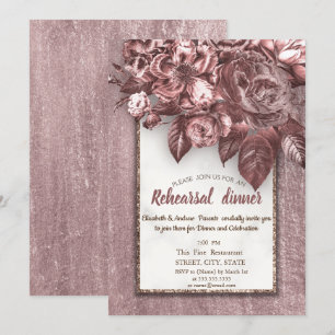 Elegant Chic  Flowers Burgundy Rehearsal Dinner Invitation