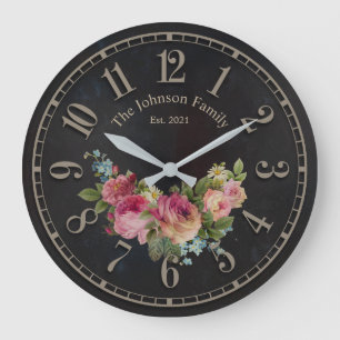 Elegant Chic Flowers Customizable Names Clock