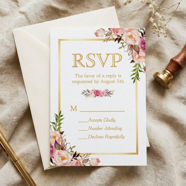 Elegant Chic Flowers Gold Frame RSVP Card (Creator Uploaded)