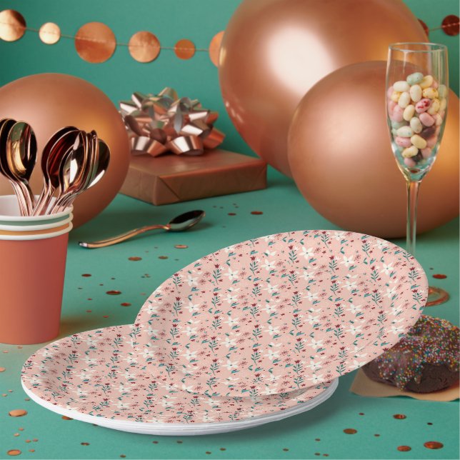 Elegant Chic froral Pattern Pink Paper Plate (Multi)