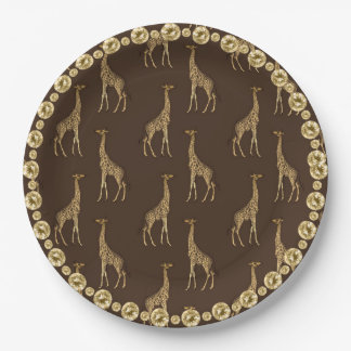 Elegant Chic Giraffe Stylish Gold Rhinestone Glam Paper Plate