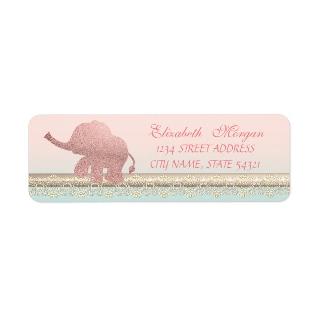 Elegant  Chic Girly Cute Lace, Glitter  Elephant (Front)