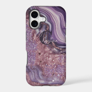 Elegant Chic Glam Purple Glitter Agate Marble