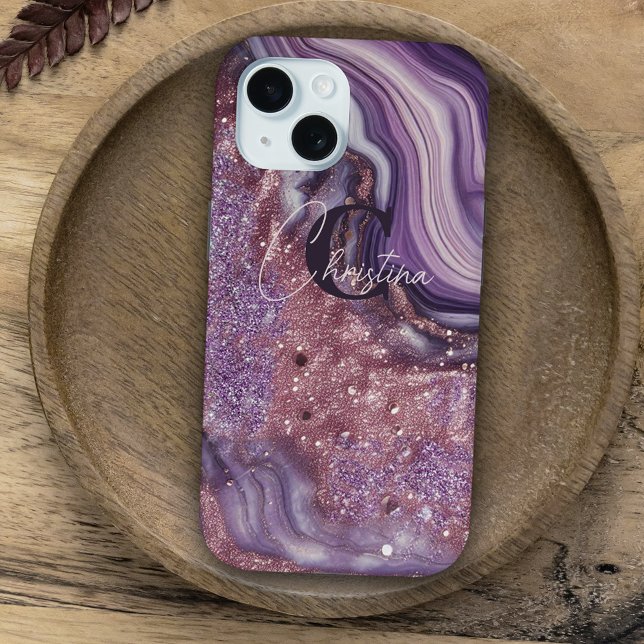 Elegant Chic Glam Purple Glitter Agate Marble Case-Mate iPhone Case (Creator Uploaded)