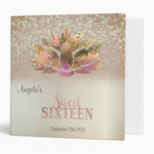 Elegant Chic Glitter Bokeh Lotus Sweet 16 Binder