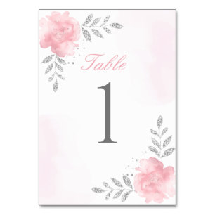 elegant chic Glitter Pink Floral Girl Baby Shower  Table Number
