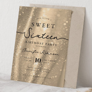 Elegant Chic Glitter Sweet 16 Birthday Gold Invitation