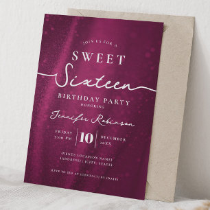 Elegant Chic Glitter Sweet 16 Birthday Hot Pink  Invitation