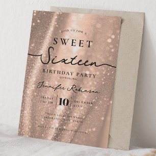 Elegant Chic Glitter Sweet 16 Birthday Rose Gold  Invitation