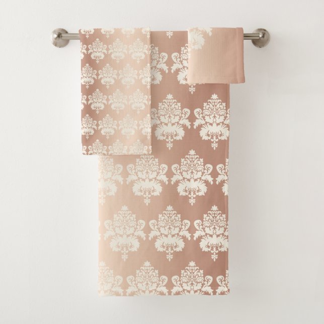 Elegant Chic Glow Rose Gold Damask Bath Towel Set (Insitu)