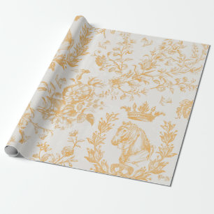 Elegant Chic Gold Beige Equestrian Floral Toile Wrapping Paper