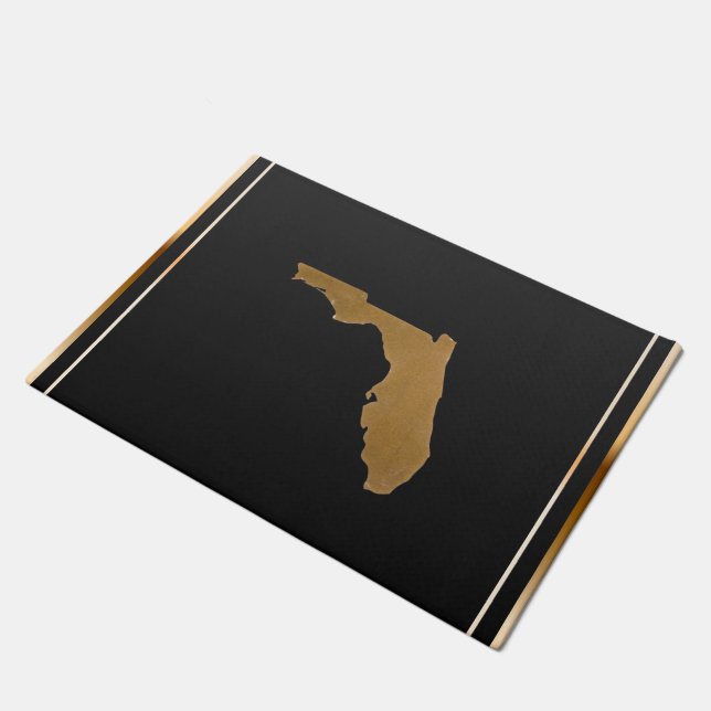 Elegant Chic Gold & Black Florida State Map Doormat (Angled)