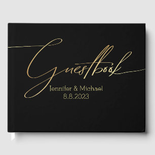 elegant chic gold black handwriting wedding  guest book