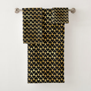 Elegant Chic Gold Black Hearts Pattern Bath Towel Set