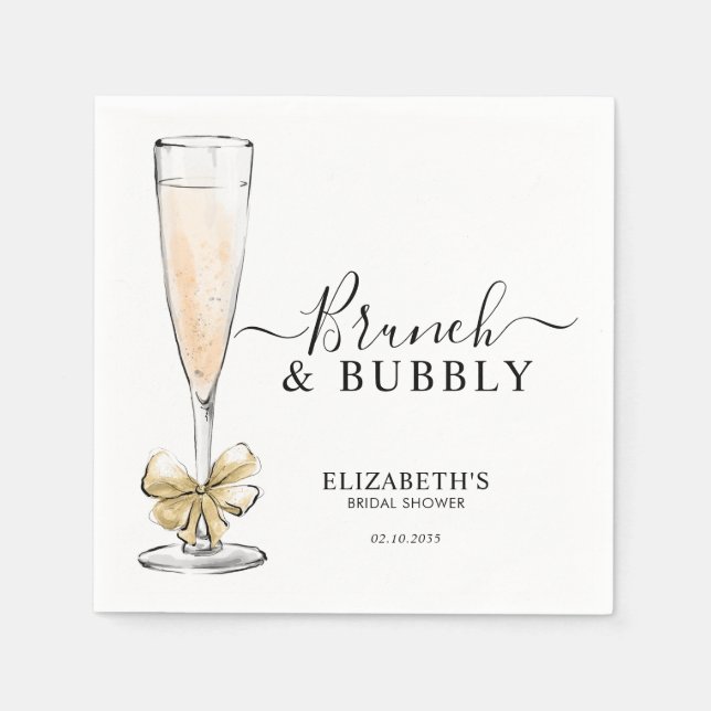 Elegant Chic Gold Brunch and Bubbly Bridal Shower Napkin (Front)