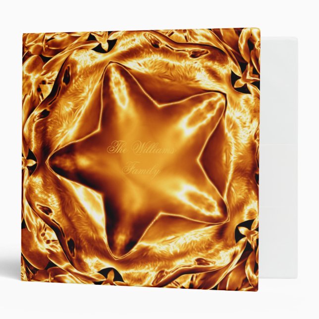 Elegant Chic Gold Copper Christmas Star Shiny Binder (Front/Inside)