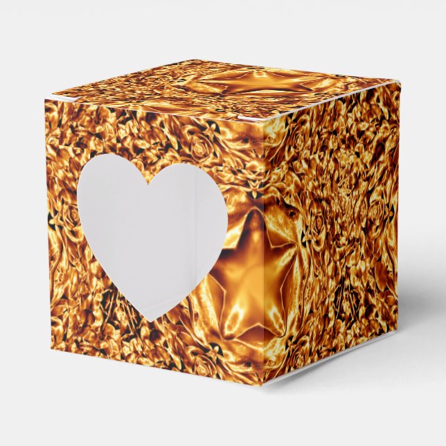 Elegant Chic Gold Copper Christmas Stars Shiny Favor Box (Front Side)