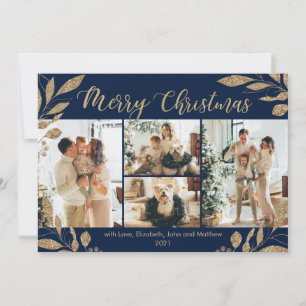 Elegant Chic Gold Feuilles 4 Photo Carte de Noël