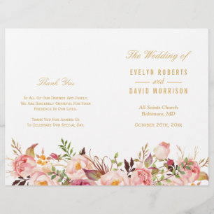 Elegant Chic Gold Floral Folded Wedding Program