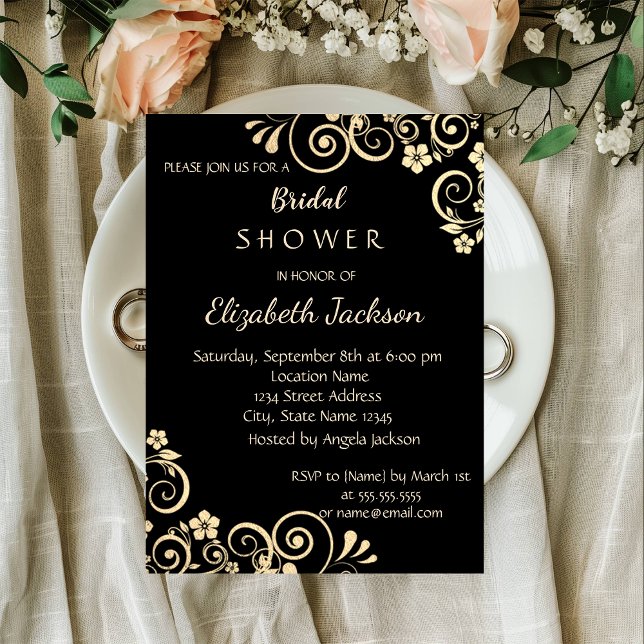 Elegant Chic Gold Flowers Bridal Shower Invitation (Creator Uploaded)