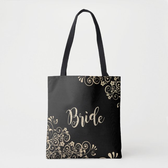 Elegant Chic Gold Flowers , Bride Tote Bag (Front)