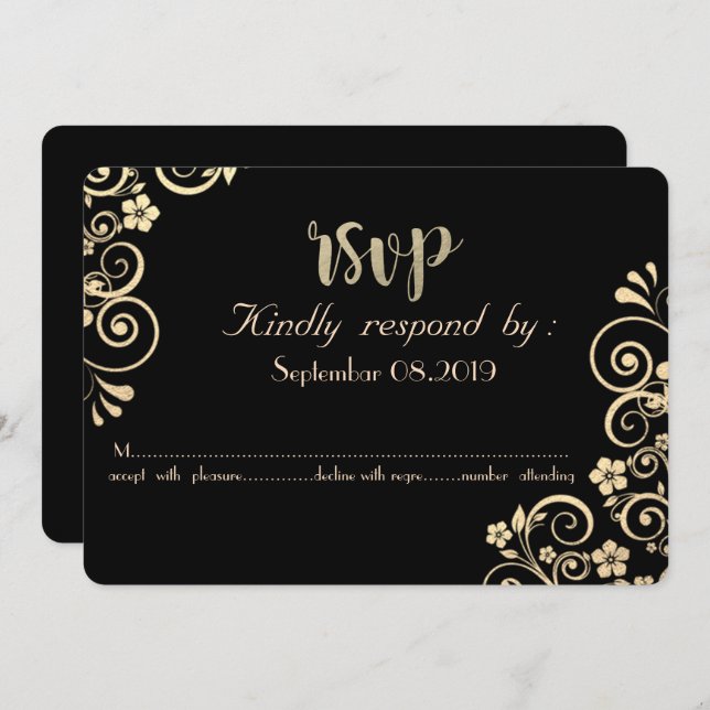 Elegant Chic Gold Flowers  RSVP Card (Front/Back)