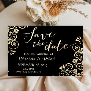 Elegant Chic Gold Flowers Save The Date
