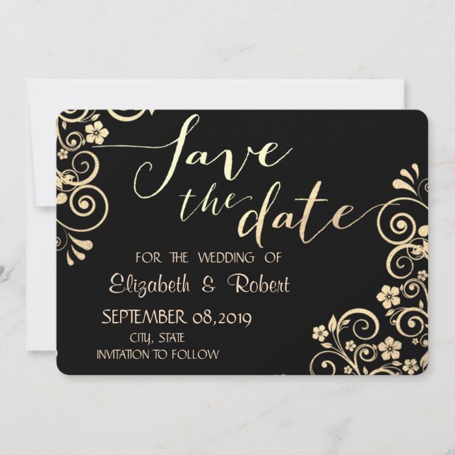 Elegant Chic Gold Flowers Save The Date (Front)
