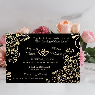 Elegant Chic Gold Flowers Wedding Invitation