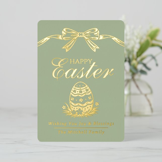 Elegant Chic Gold Foil Happy Easter Blessings Card (Standing Front)