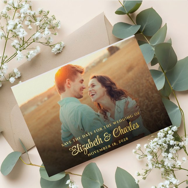 Elegant Chic Gold Foil Photo Enregistrer la carte  (Créateur téléchargé)