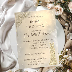 Elegant Chic Gold Glitter  Dress  Bridal Shower Invitation