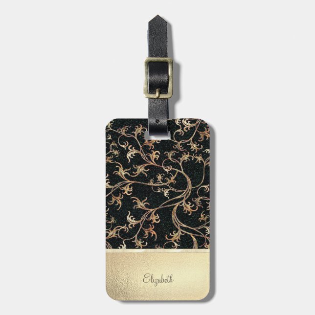 Elegant Chic Gold Glitter  Flowers - Personalized Luggage Tag (Front Vertical)