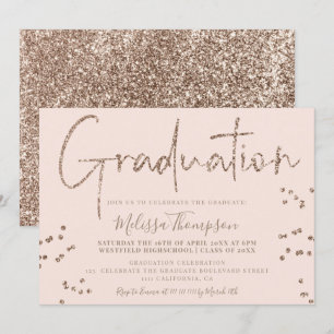 Elegant chic gold glitter script blush graduation invitation